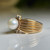 Wide Band 14KT Gold Pearl and Diamond Statement Ring, Vintage Style Yellow Gold and Solitaire Freshwater Pearl Jewellery Size 5.75 US Wide Band 14KT Gold Pearl and Diamond Statement Ring, Vintage Style Yellow Gold and Solitaire Freshwater Pearl Jewellery Size 5.75 US