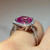 Solid 10KT White Gold Pink Stone Ring, Synthetic Cushion Cut Stone with Sparkly Cubic Zirconia Halo and Shoulders, Barbie Jewellery Size 6