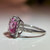 Solid 10KT White Gold Pink Stone Ring, Synthetic Cushion Cut Stone with Sparkly Cubic Zirconia Halo and Shoulders, Barbie Jewellery Size 6