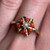 Vintage Coral and Pearl Flower Ring, 375 9KT Birmingham Yellow Gold Orange Petal Cluster Ring, Preloved Estate British Statement Jewellery