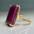 Purple Ruby Rectangle Flat Stone Ring, 18KT Yellow Gold Ruby and Diamond Statement Ring, Natural Pattern Stone July Birthstone Size 8.25 US