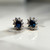 Sparkly Natural Diamond and Sapphire Cluster Stud Earrings, Estate 10KT Yellow Gold Setting, Simple Stackable - Classy - Minimalist