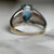 Large Naural Blue Topaz Statement Ring, Solid 10KT White Gold Pear Cut Vibrant Coloured Estate Jewellery, November Birthstone Size 6.75 US