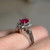 Platinum Ruby and Diamond Cluster Ring, PL900 Band Oval Cut Pink Ruby & Diamond Halo Estate Jewellery, July Birthstone Cocktail Size 4.25 US