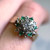 Vintage 14KT Emerald and Diamond Cluster Ring, Beautiful & Sparkly Flower Set Design Estate Jewellery, Preloved Statement Jewelry Size 9 US
