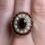 Vintage 10K Gold Garnet & Akoya Pearl Cluster Ring | Estate Garnet Halo Ring | Size 7
