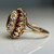 Vintage 10K Gold Garnet & Akoya Pearl Cluster Ring | Estate Garnet Halo Ring | Size 7