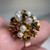 Vintage 14K Gold Pearl Sapphire Ruby Cluster Ring | Floral Estate Statement Ring | Size 7.75