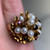 Vintage 14K Gold Pearl Sapphire Ruby Cluster Ring | Floral Estate Statement Ring | Size 7.75