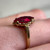 Vintage 10K Gold Synthetic Ruby Ring | Marquise Pink Stone Ring | Estate Gold Statement Ring
