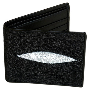 Genuine Stingray Skin Mens Wallet Slim Bifold Black with One Spine Genuine Stingray Skin Mens Wallet Slim Bifold Black with One Spine
