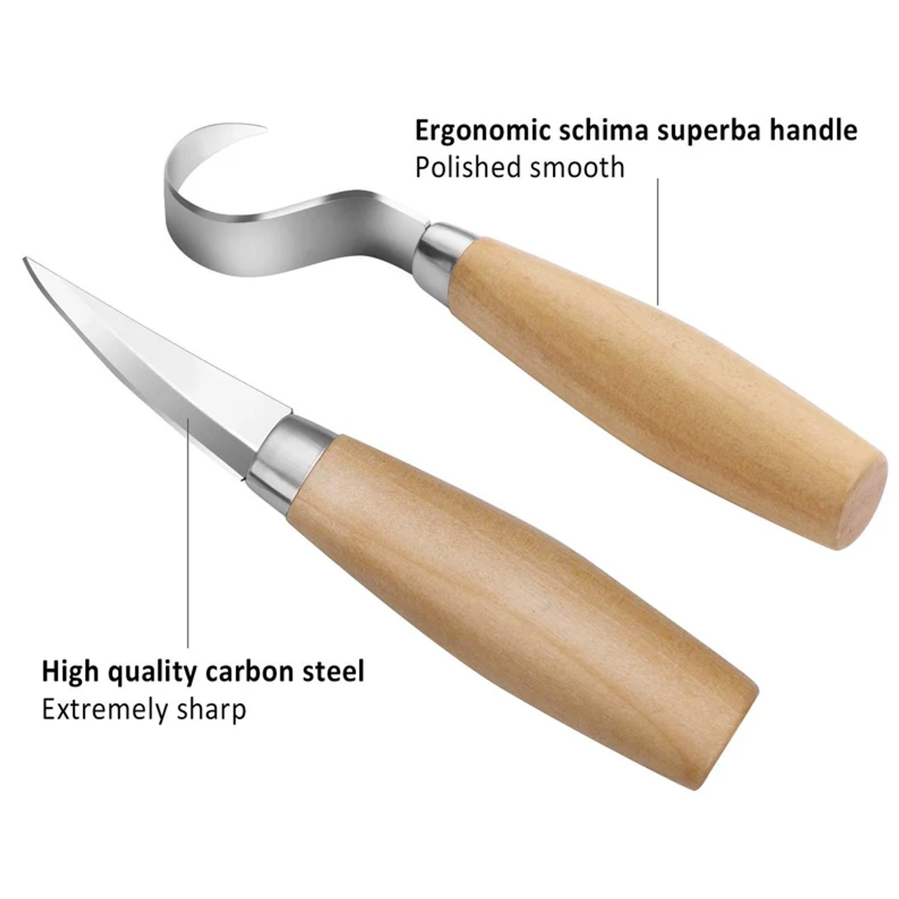 PandaHall Elite Wood Carving Knives Set of 2 - Spoon Carving Hook Knife + Wood  Carving Whittling Knife for Beginners and Professional Woodworking Craft 