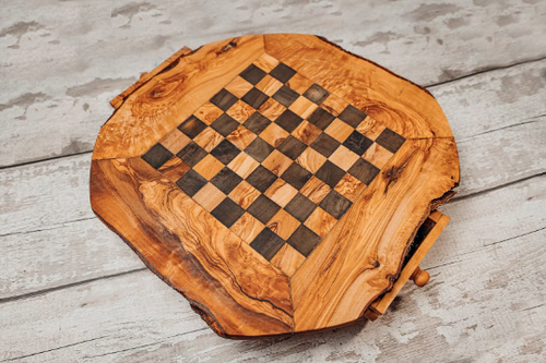 A perfect Gift - Handmade Chess Board with pieces - RUSTIC OLIVE WOOD - Beautifully detailed - unique piece - Appleyard & Crowe