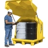 Worker opening the Hard Top P4, No Drain, showcasing its secure and durable design for storing up to four drums safely.