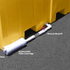 Self bailer system integrated into a yellow container for effective liquid management and debris retention.