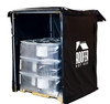 Roofer Hot Box heater storing multiple stacked containers on a wooden pallet. Roofer Hot Box heater storing multiple stacked containers on a wooden pallet.