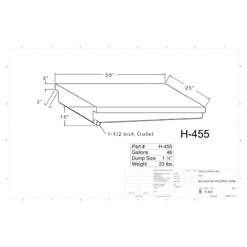 46 Gallon RV Holding Tank H-455