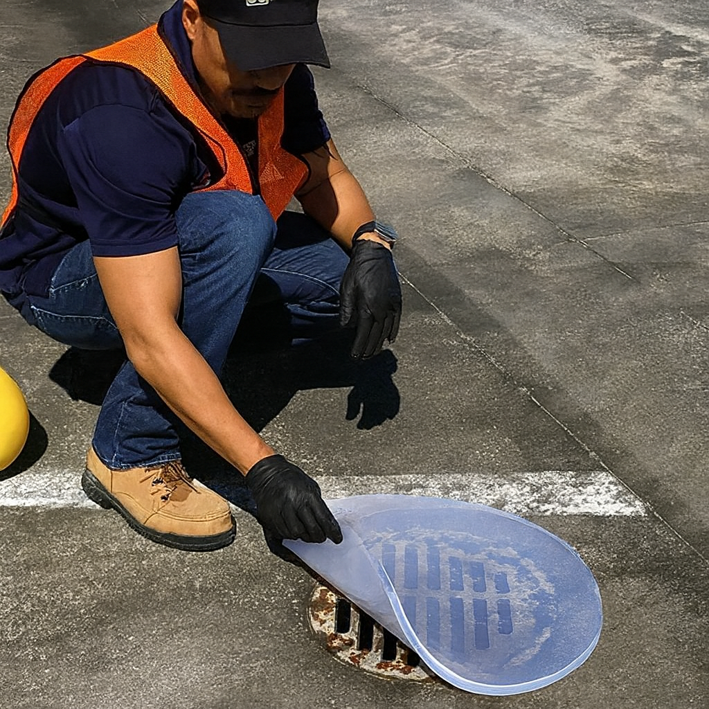 Clear drain seal from UltraTech. This product is used in spill containment.