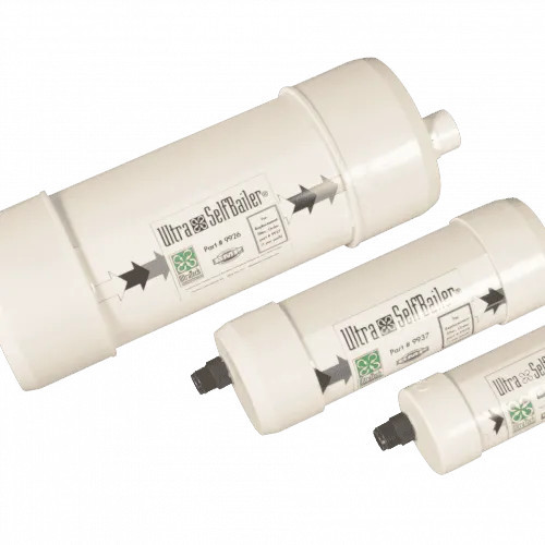Disassembled self bailer parts, showing detailed components and labeling for easy assembly.