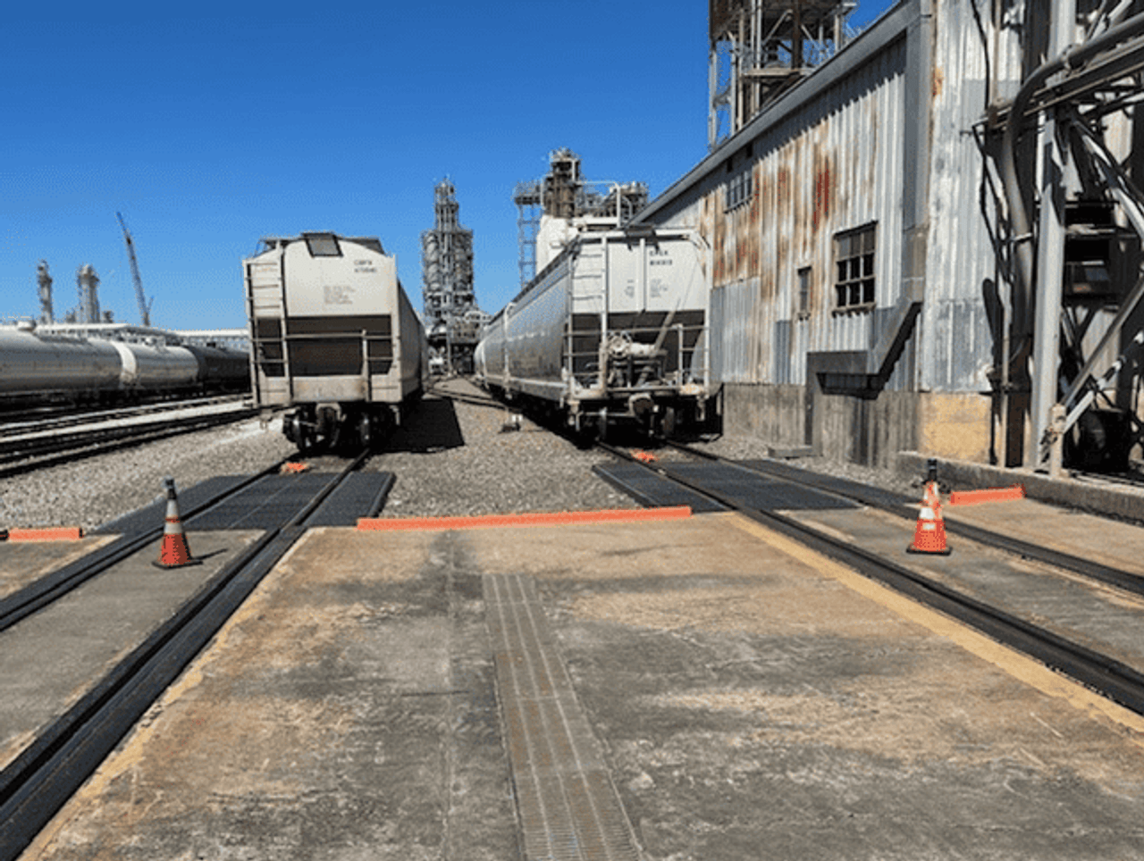 Wide view of Berm Builder Plus system installed for pellet containment.