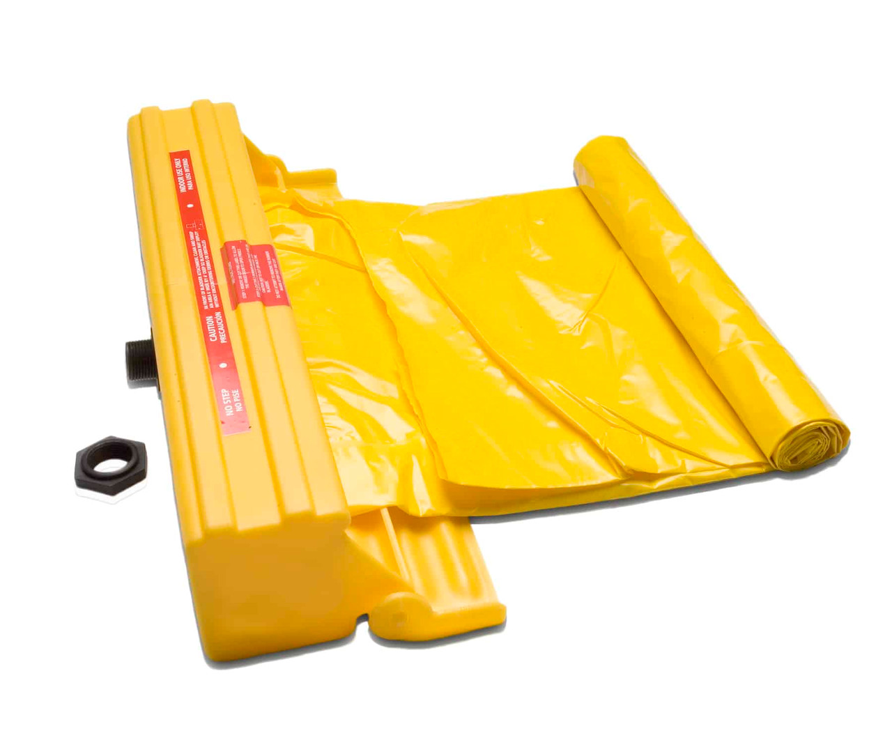 Yellow spill deck bladder attachment with a rolled bladder and a secure fitting, designed for efficient spill containment and liquid management.