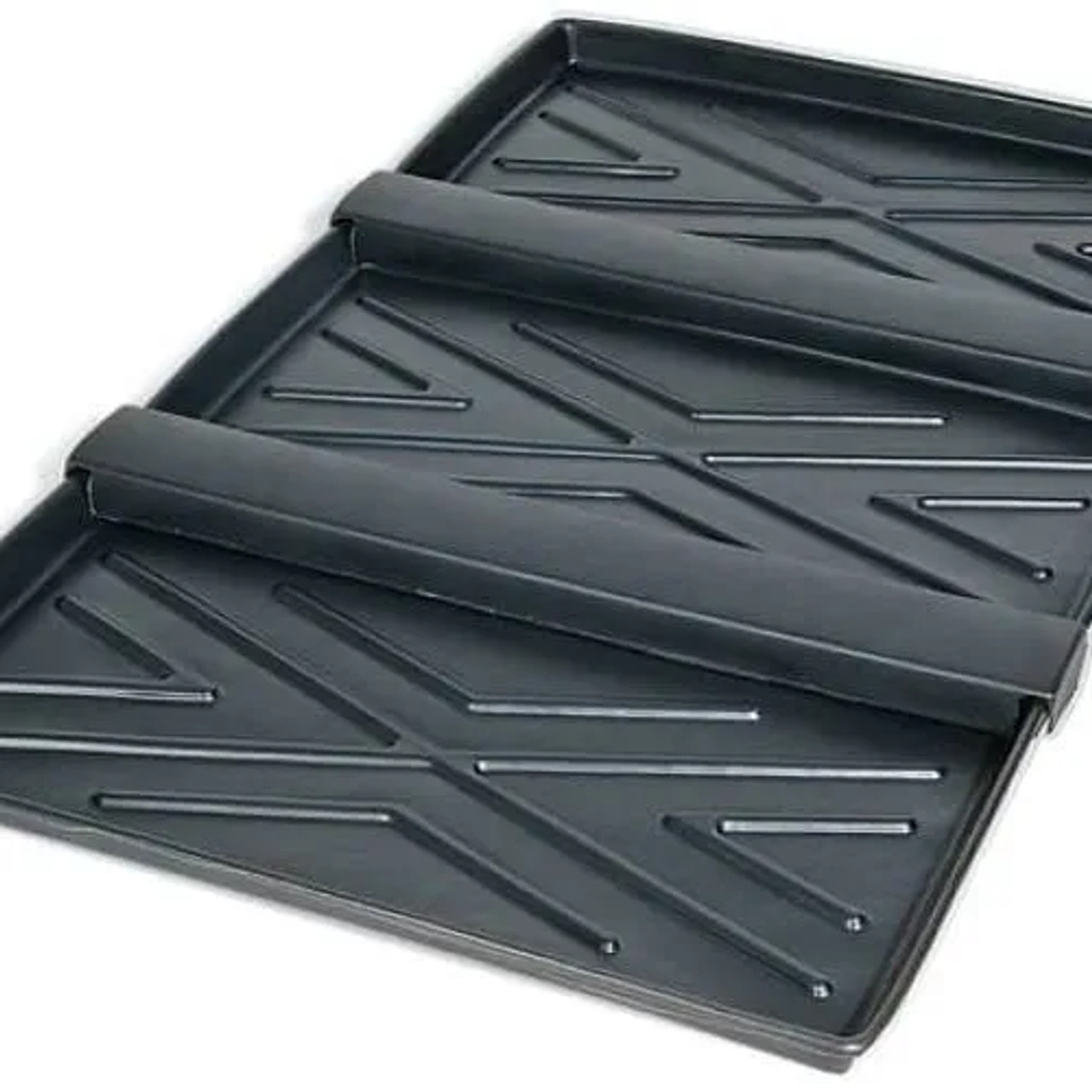 Top view of a single rack containment tray designed to hold materials and liquids securely, preventing spills in warehouse or industrial environments.
