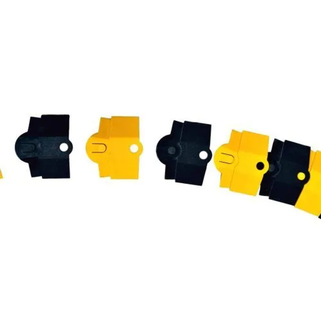 Sidewinder extension pieces in black and yellow displayed with endcaps for modular installation.