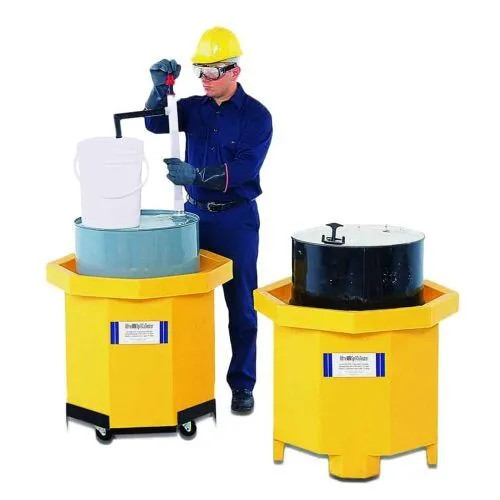 Spill Collector - Flat Bottom Model in yellow, shown with two containers for efficient spill containment.