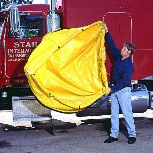 Fire truck surrounded by a yellow spill containment berm for effective spill response and containment.