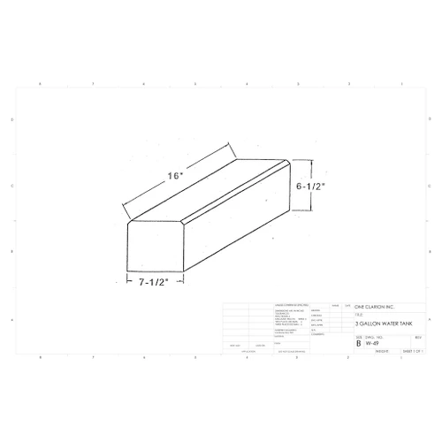 3 Gallon Marine Water Tank MW-49. Technical drawing of a polyethylene water tank designed for marine vessels.