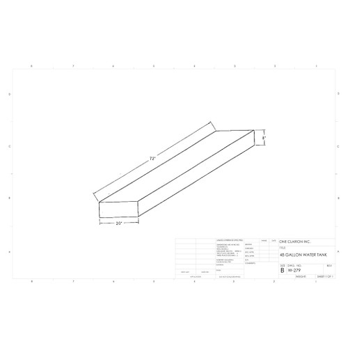 48 Gallon Marine Water Tank MW-279. Technical drawing of a polyethylene water tank designed for marine vessels.