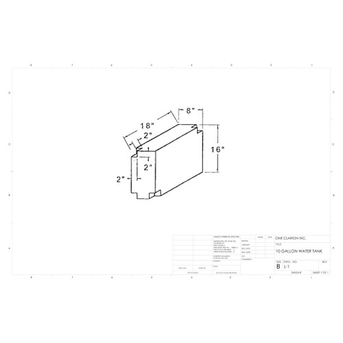 10 Gallon RV Water Tank L-1. Technical drawing of a polyethylene water tank designed for your rv.