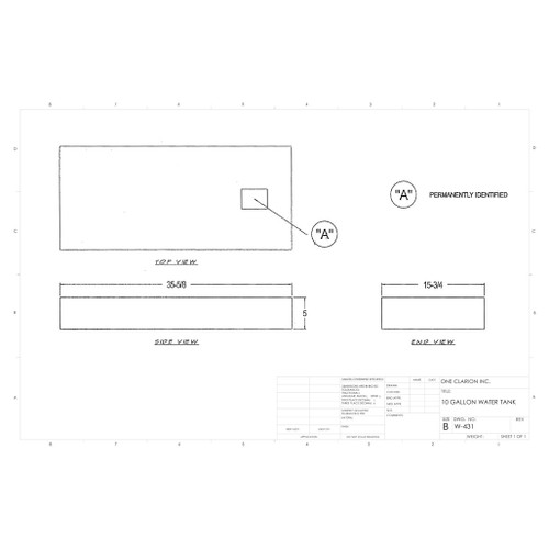10 Gallon RV Water Tank W-431. Technical drawing of a polyethylene water tank designed for your rv.