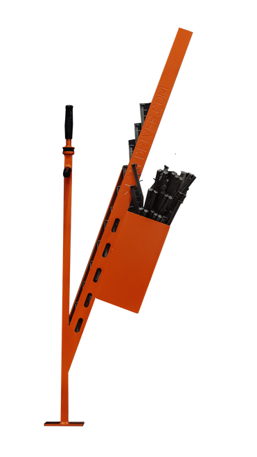 Stake Driver with a loaded basket full of biodegradable stakes