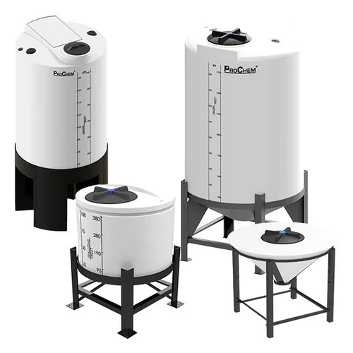 125 Gallon Peabody ProChem 30 Degree Cone Bottom Tank with Plastic Stand