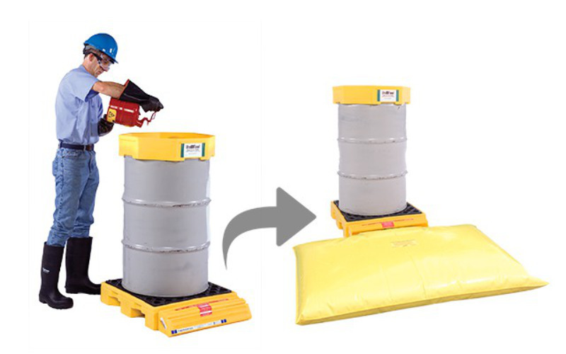 Spill response tools: shovels, repair putty, drum funnel.