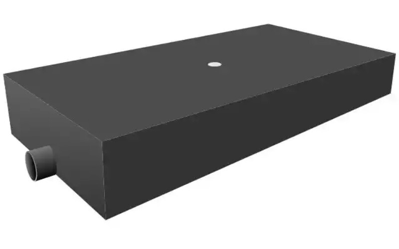 Low-profile black water tank for marine and RV use, designed for under-deck or under-bed installations.