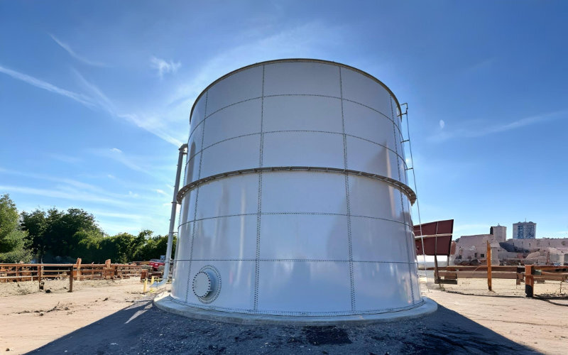 white bolted steel tank installed