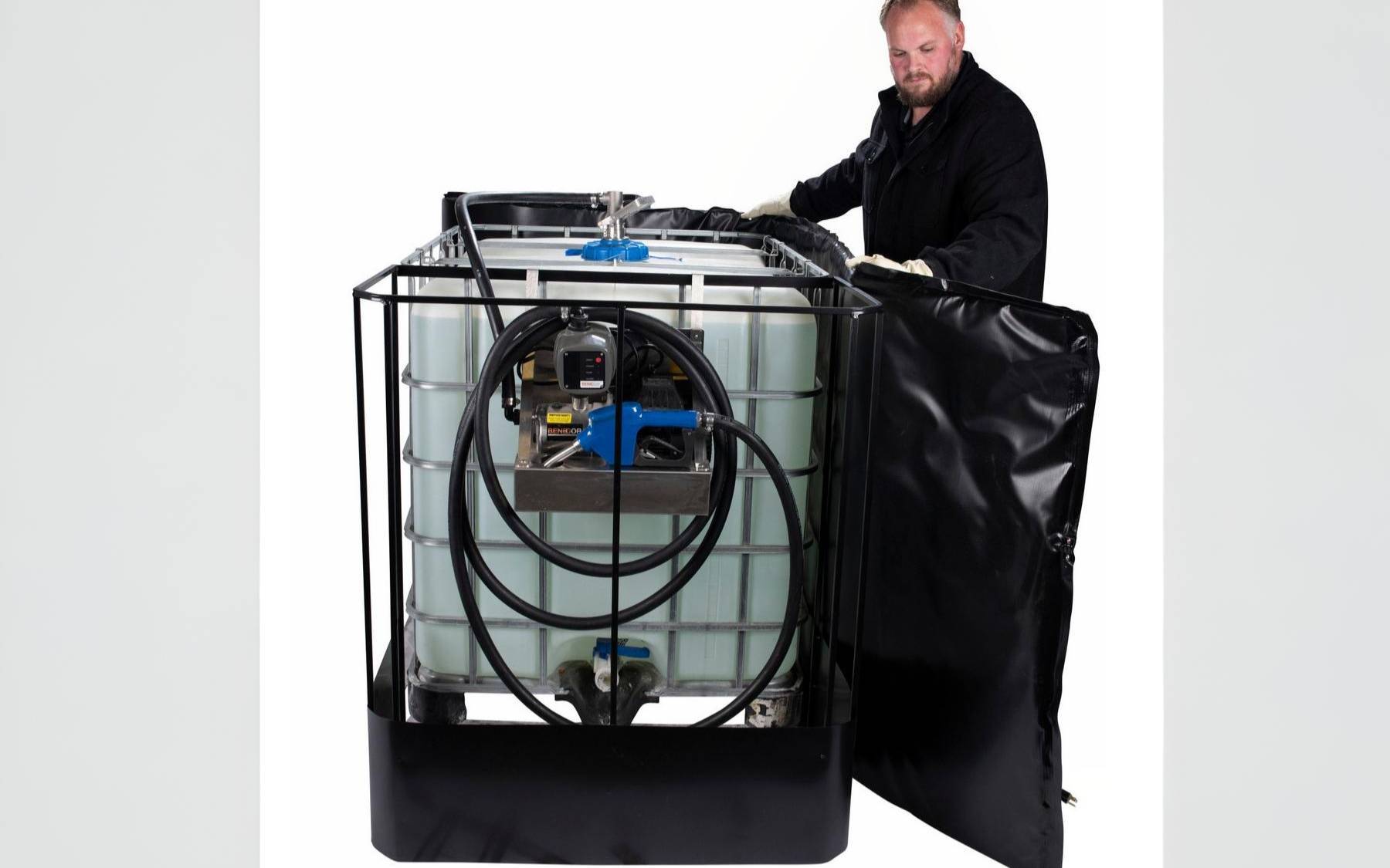 IBC tank heater wrap maintaining liquid temperature.