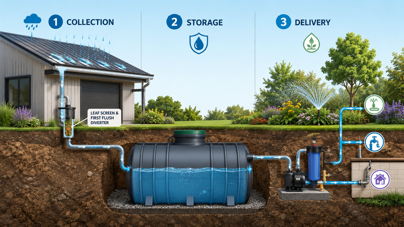 rainwater collection system illustration