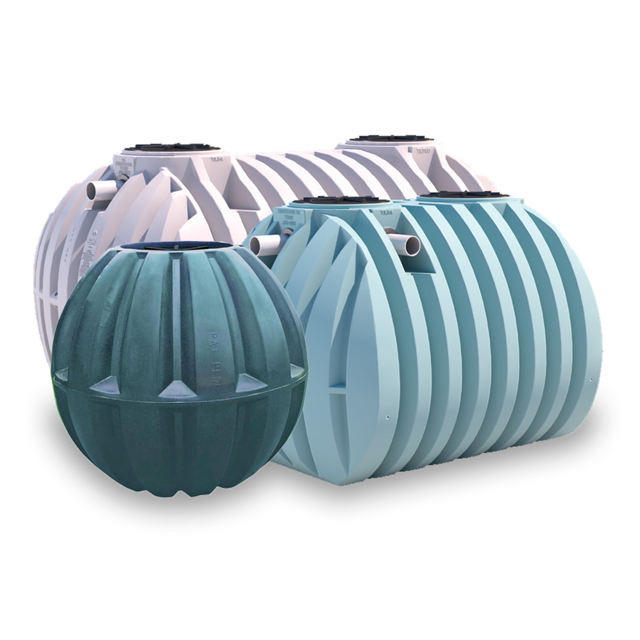 Green, grey, and blue septic tanks