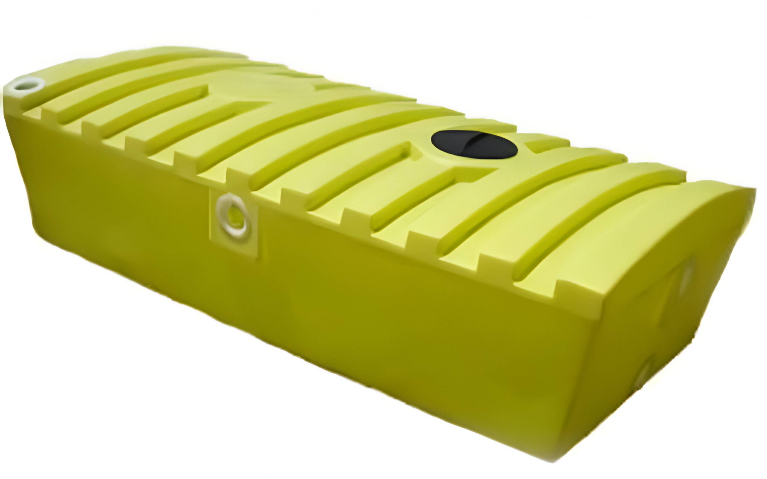 yellow above-ground holding tank with ribbed top and access port.
