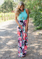 Think A Little Less Floral Tank Maxi Turquoise