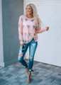 Heart Eyes For You Distressed Top Pink/Gray 