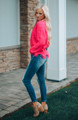 Keep Me Distressed Frayed Knit Sweater NEON FUCHSIA CLEARANCE