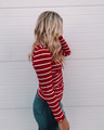 Beautiful Love Striped Boat Neck Top Red