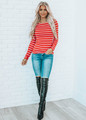 Beautiful Love Striped Boat Neck Top Red