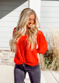 Time To Shine Balloon Sleeve Sequins Top Red