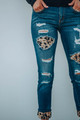 Mid Rise Leopard Patch Distressed Ankle Skinny Jeans