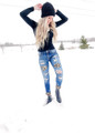 Mid Rise Leopard Patch Distressed Ankle Skinny Jeans